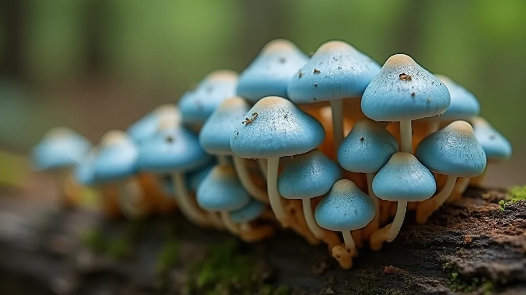 Blue Oyster mushrooms on a log