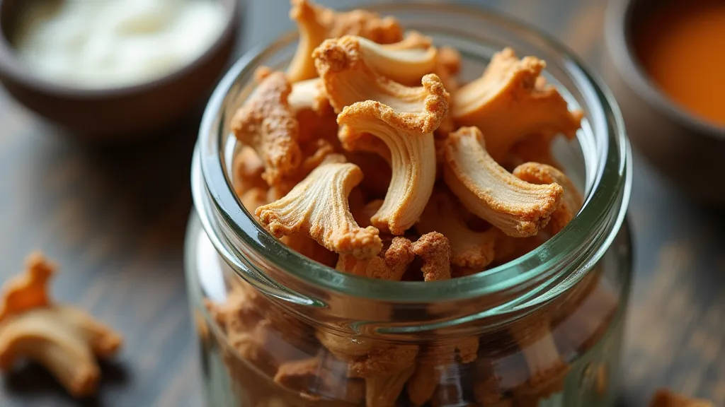 Dried mushrooms stored in a glass jar