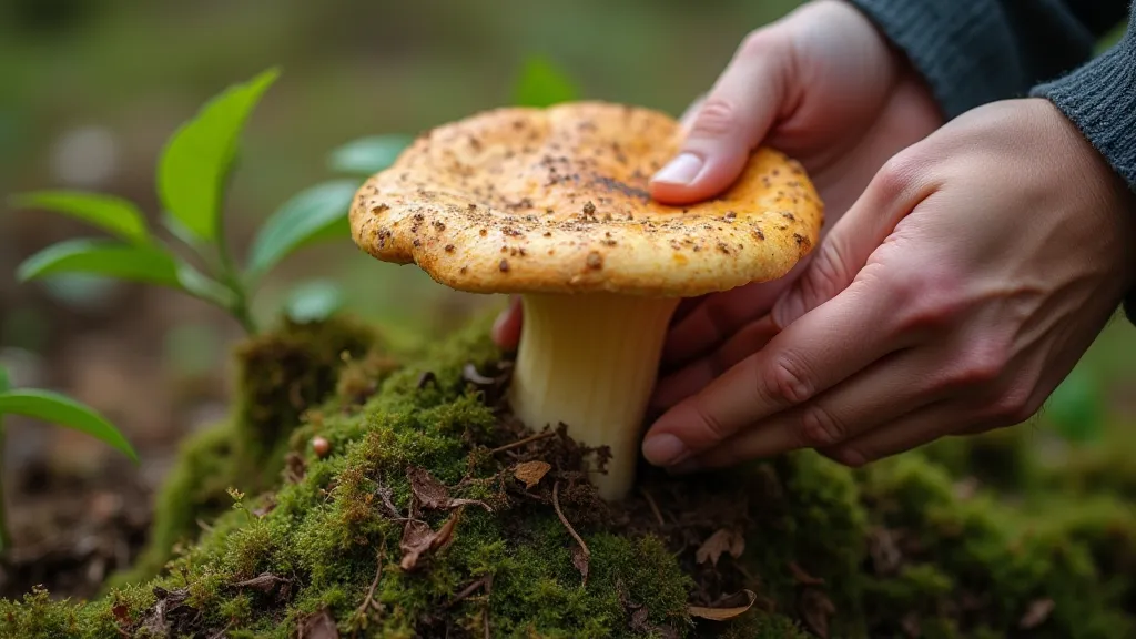 Harvesting a King Trumpet Mushroom