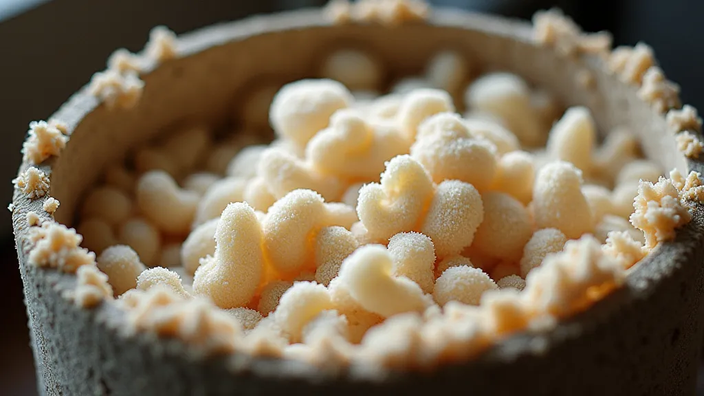 Lion's Mane mycelium growing in a bucket