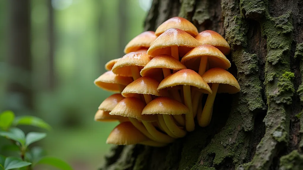 Maitake mushrooms growing on oak tree