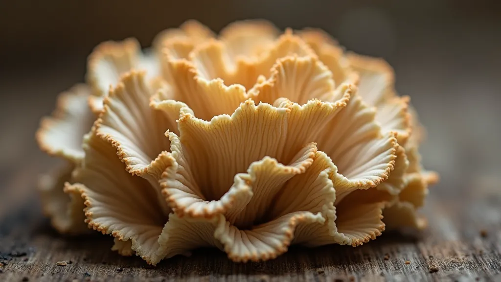 A cluster of mature oyster mushrooms growing from a block.