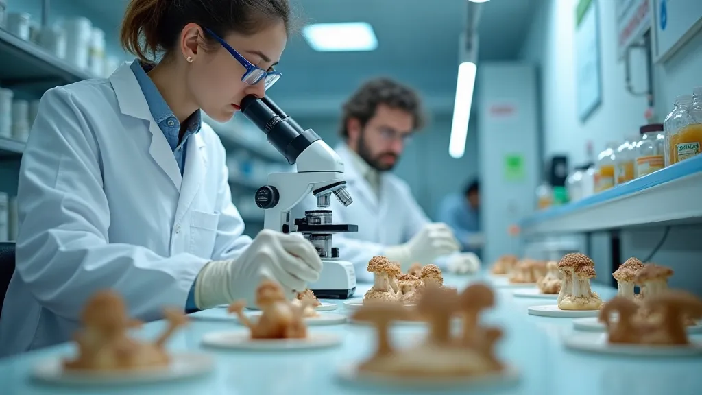 Scientist studying mushroom cultures