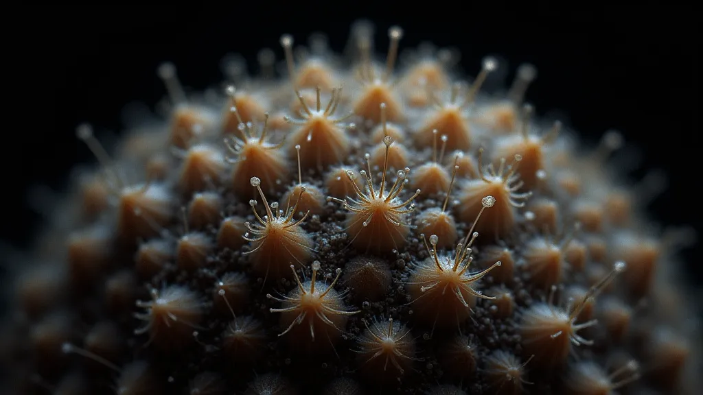 Mushroom spores under microscope