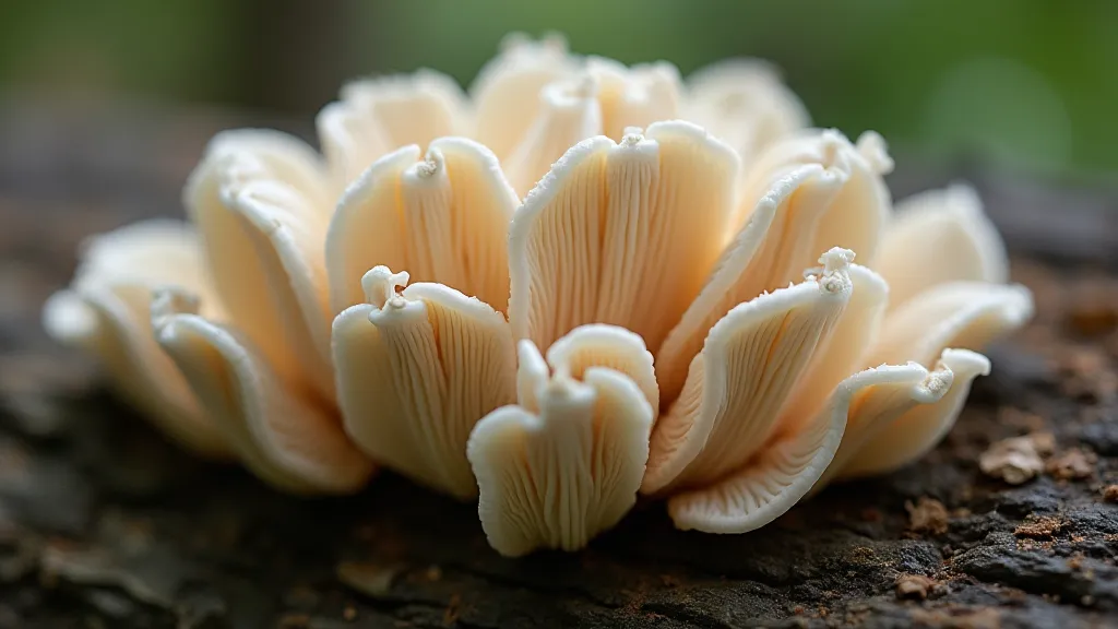 Pearl Oyster mushrooms growing on a log