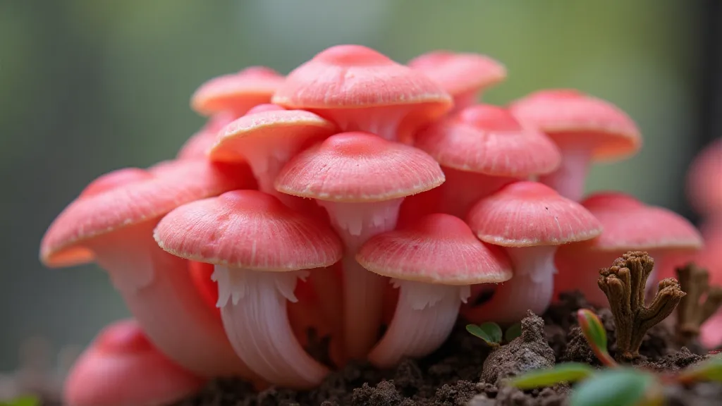 Pink oyster mushroom cluster