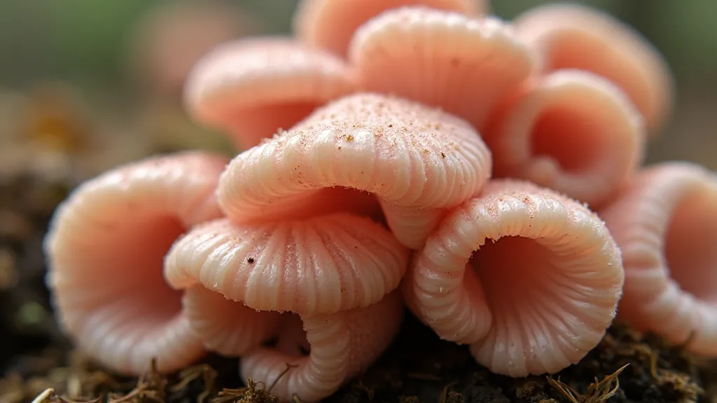 Detail of Pink Oyster mushroom cap