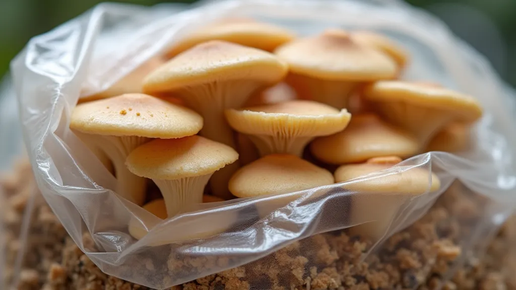 Shiitake mushrooms growing from a sawdust block